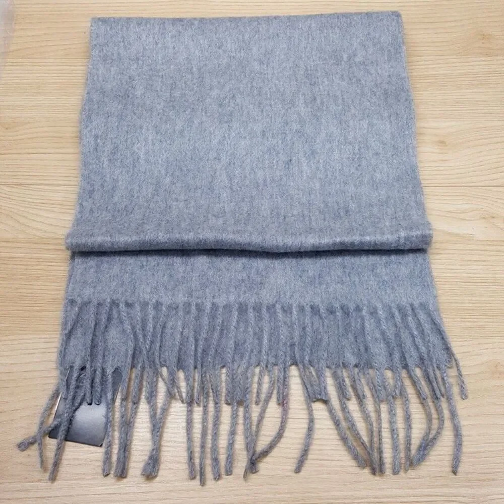 BLOOMINGDALES Mens Store Scarf Grey 100% Cashmere Fringe 64x10.5